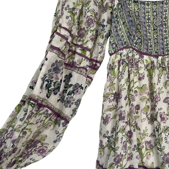 Free People Mini Dress Endless Afternoon Peasant Milkmaid Boho Floral Size Small - Picture 8 of 14
